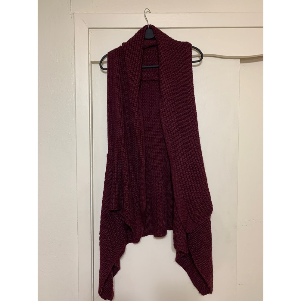 Draped Open Front Sleeveless Burgundy Cardigan Vest 🖤